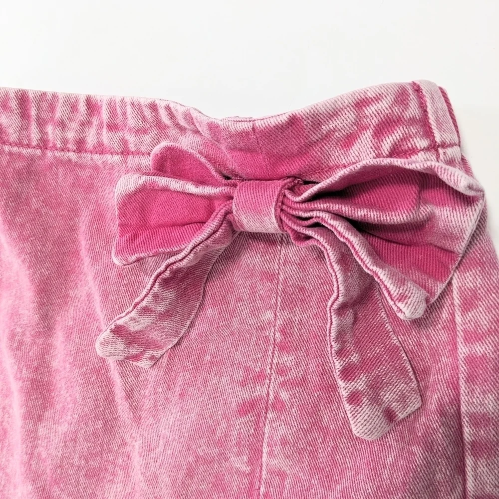 SHEIN Girls Pink Denim Skirt with Bow